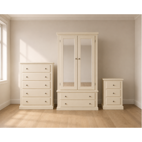 Handmade in England Dewsbury 3 Piece Double Mirrored Bedroom Set in Ivory Handmade in England Dewsbury 3 Piece Double Mirrored Bedroom Set in Ivory