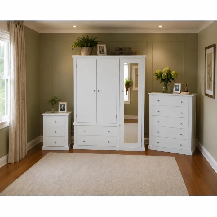 Handmade in Britain Pine 3 Piece Bedroom Furniture Set - Dewsbury White (Custom Finish Options)