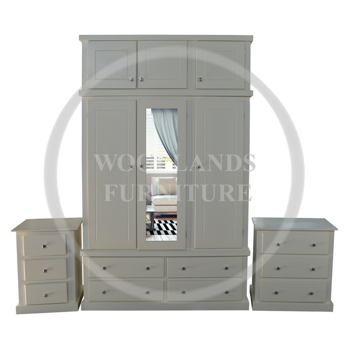 DEWSBURY TRIPLE 3 PIECE MIRRORED BEDROOM SET WITH TOPBOX IN IVORY