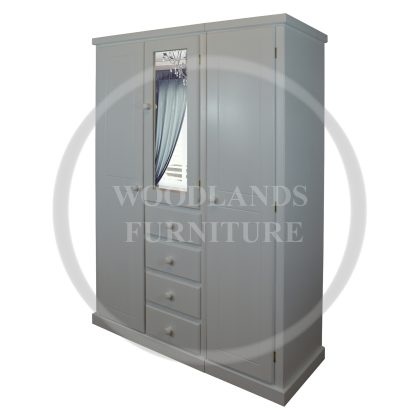 Dewsbury Triple Mirrored Wardrobe (4 Drawers In Middle Section) In White