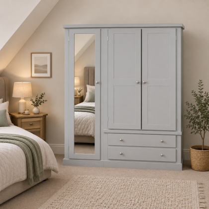 Dewsbury Triple Full Mirrored Wardrobe In Grey