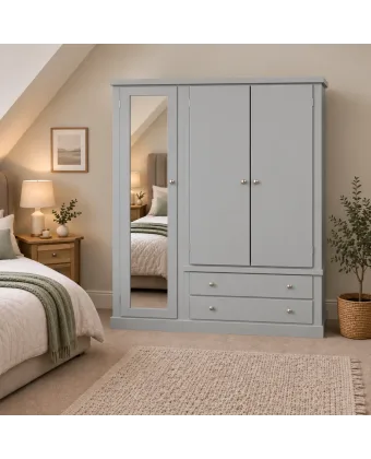 Handmade in the UK 3 Door Full Mirrored Wardrobe - Dewsbury Grey (Made to Measure)