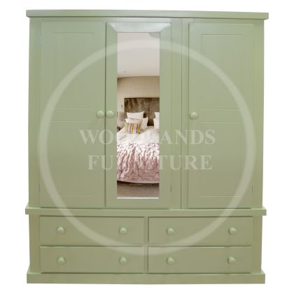 Dewsbury Triple 4 Drawer Mirrored Wardrobe In Apple Green
