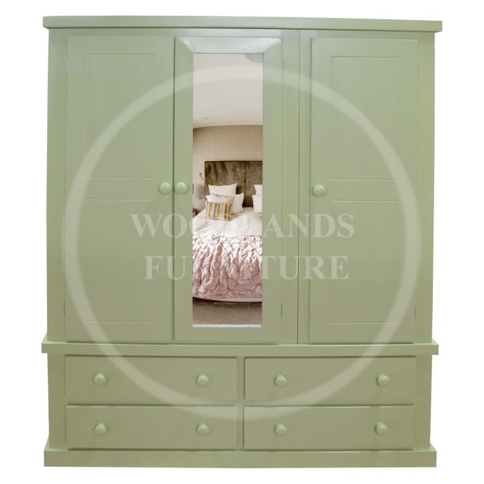 DEWSBURY TRIPLE 4 DRAWER MIRRORED WARDROBE IN APPLE GREEN