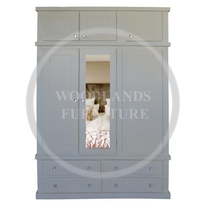 Dewsbury Triple 4 Drawer Mirrored Wardrobe With Topbox In White