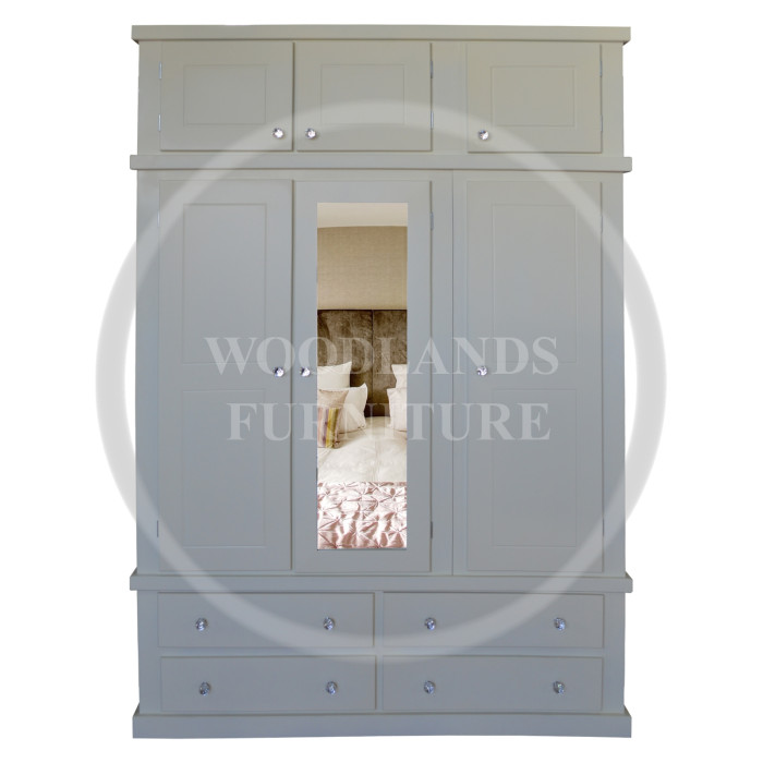 DEWSBURY TRIPLE 4 DRAWER MIRRORED WARDROBE WITH TOPBOX IN WHITE