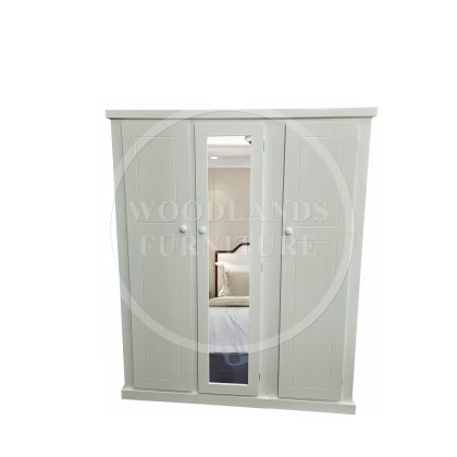 Dewsbury Triple Ladies Mirrored Shelved Wardrobe In Ivory