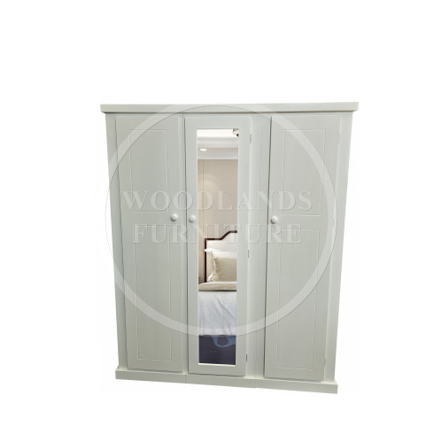 DEWSBURY TRIPLE LADIES MIRRORED SHELVED WARDROBE IN IVORY