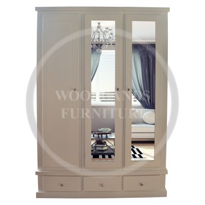 Dewsbury Triple 3 Drawer Double Mirrored Shelved Wardrobe In Ivory