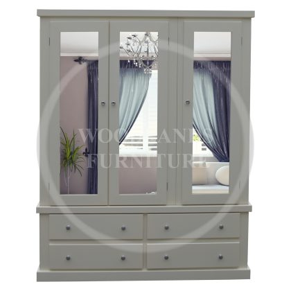 Dewsbury Triple 4 Drawer All Doors Mirrored Shelved Wardrobe In Ivory