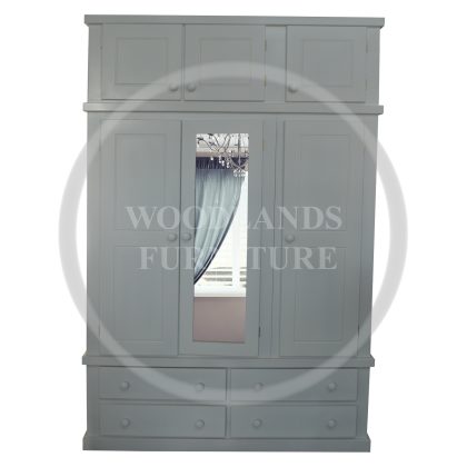 Dewsbury Triple 4 Drawer Mirrored Wardrobe With Topbox In Grey