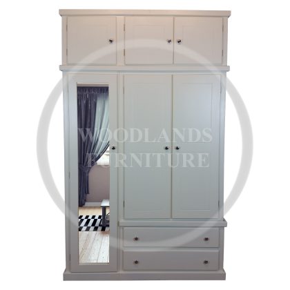 Dewsbury Triple Full Mirrored Wardrobe With Topbox In White