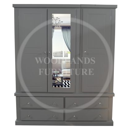 Dewsbury Triple 4 Drawer Mirrored Wardrobe In Grey
