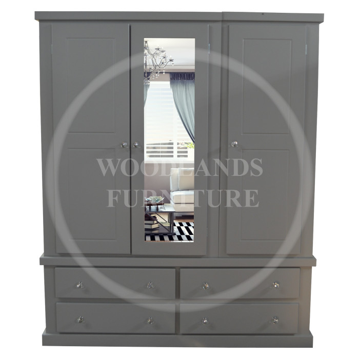 DEWSBURY TRIPLE 4 DRAWER MIRRORED WARDROBE IN GREY