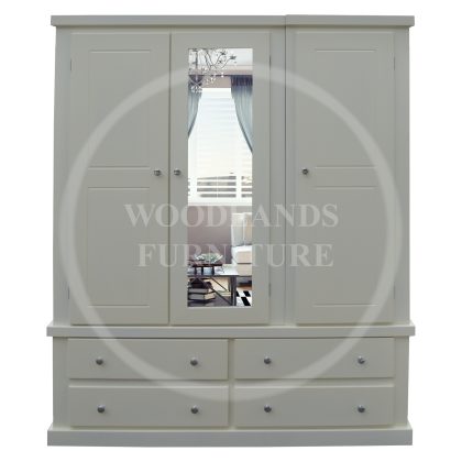 Dewsbury Triple 4 Drawer Mirrored Shelved Wardrobe In Ivory