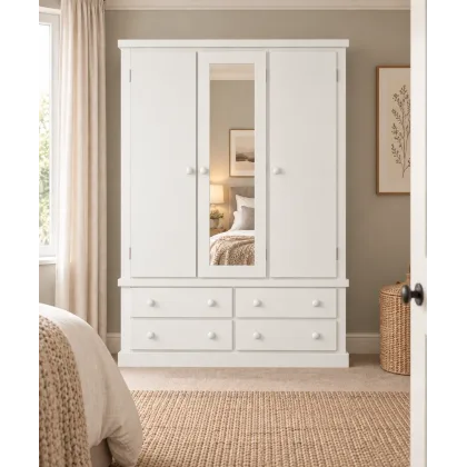 Handmade in the UK 3 Door 4 Drawer Mirrored Wardrobe - Dewsbury White (Made to Measure)
