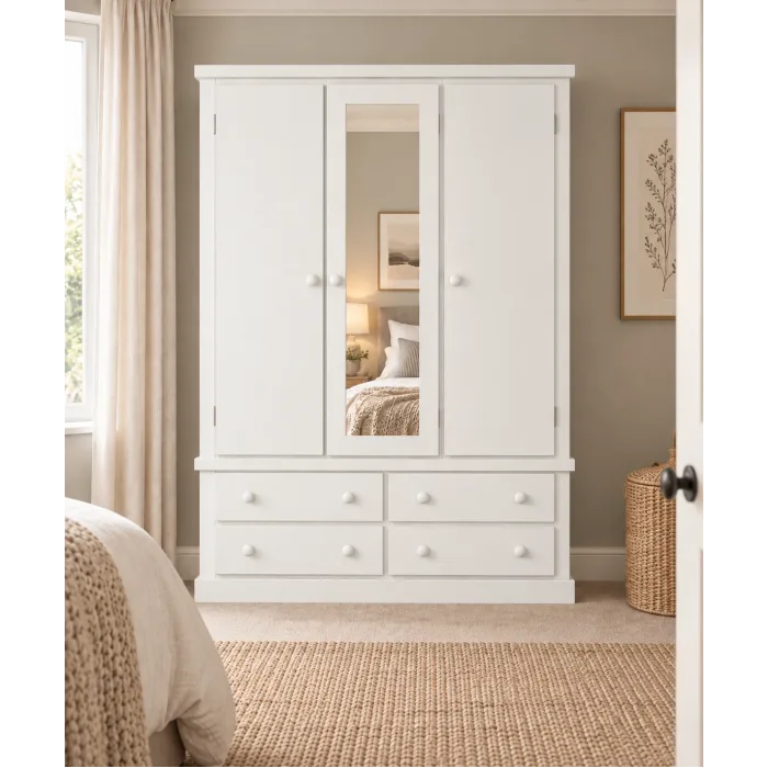 Handmade in the UK 3 Door 4 Drawer Mirrored Wardrobe - Dewsbury White (Made to Measure)