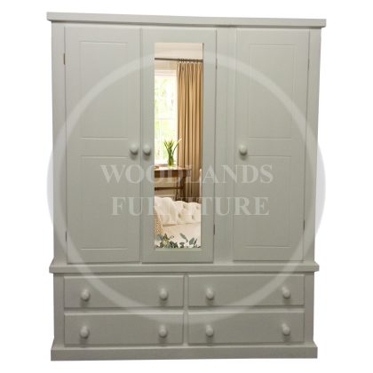 Dewsbury Triple 4 Drawer Mirrored Wardrobe In White