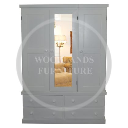 Dewsbury Triple 4 Drawer Mirrored Shelved Wardrobe In White