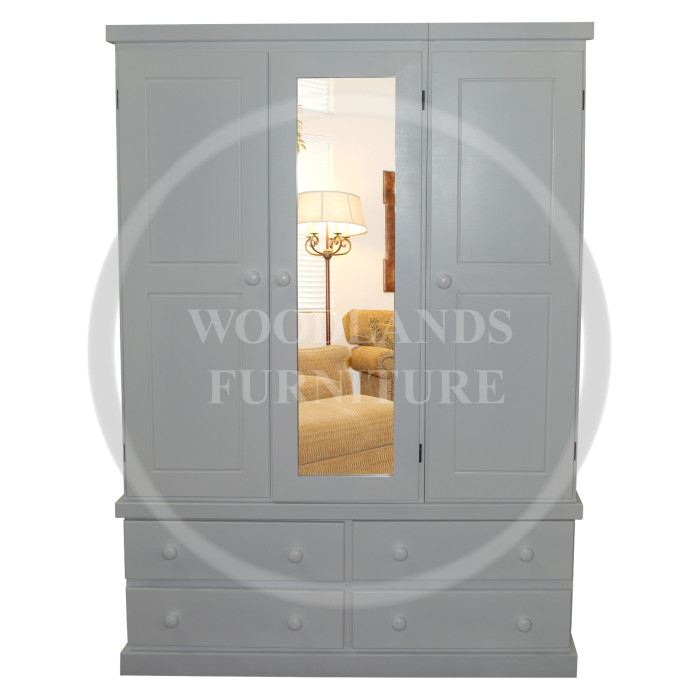 DEWSBURY TRIPLE 4 DRAWER MIRRORED SHELVED WARDROBE IN WHITE DEWSBURY TRIPLE 4 DRAWER MIRRORED SHELVED WARDROBE IN WHITE