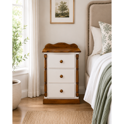 Handmade in England Diana Country 3 Drawer Bedside Cabinet in White with Golden Oak - Fully Assembled