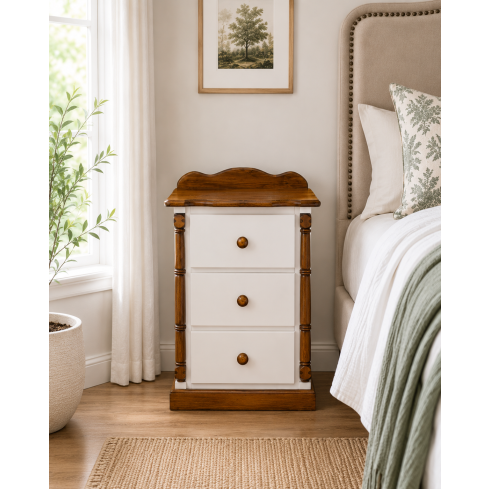 Handmade in England Diana Country 3 Drawer Bedside Cabinet in White with Golden Oak - Fully Assembled Handmade in England Diana Country 3 Drawer Bedside Cabinet in White with Golden Oak - Fully Assembled