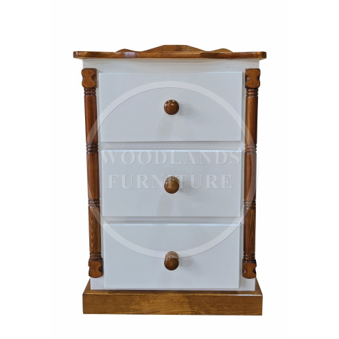 DIANA COUNTRY 3 DRAWER BEDSIDE IN WHITE WITH GOLDEN OAK 