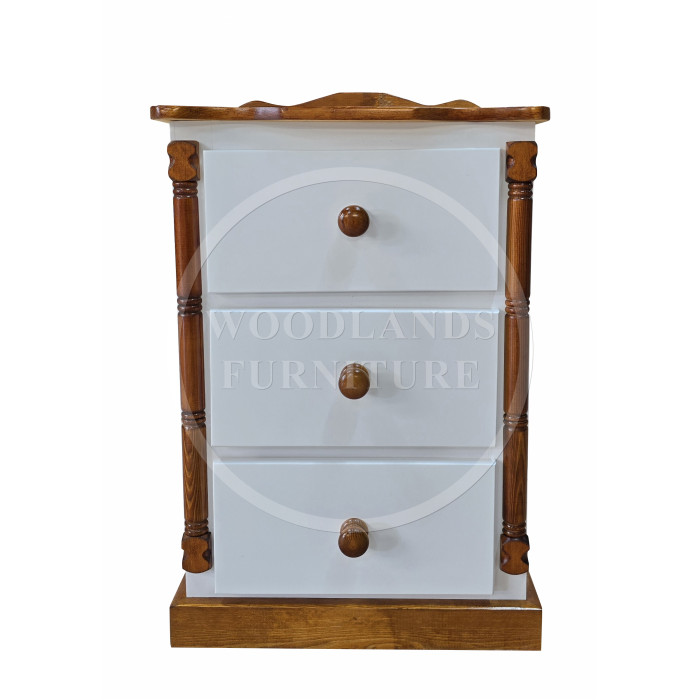 DIANA COUNTRY 3 DRAWER BEDSIDE IN WHITE WITH GOLDEN OAK DIANA COUNTRY 3 DRAWER BEDSIDE IN WHITE WITH GOLDEN OAK