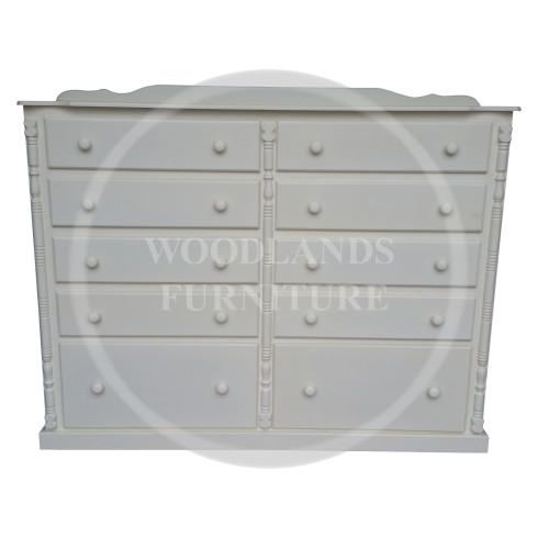 DIANA SOLID PINE 10 DRAWER CHEST BOTTOM DRAWER DEEP IN IVORY