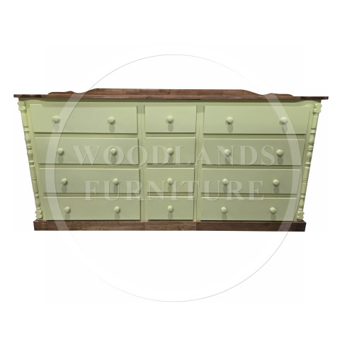 DIANA COUNTRY 12 DRAWER CHEST IN APPLE GREEN / MEDIUM OAK