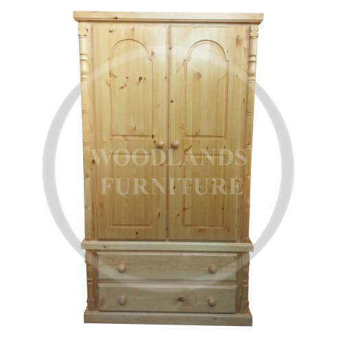 DIANA SOLID PINE 2 DRAWER WARDROBE IN ANTIQUE POLISHED