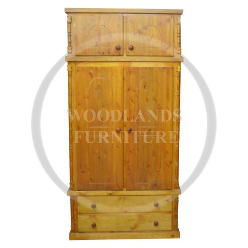 DIANA SOLID PINE 2 DRAWER WARDROBE WITH TOPBOX IN GOLDEN OAK WAX