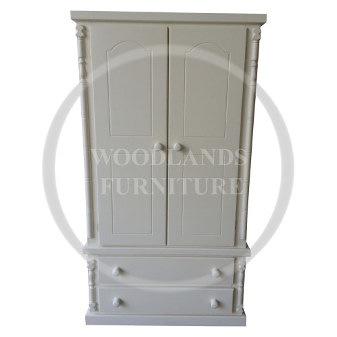 DIANA SOLID PINE 2 DRAWER WARDROBE IN IVORY