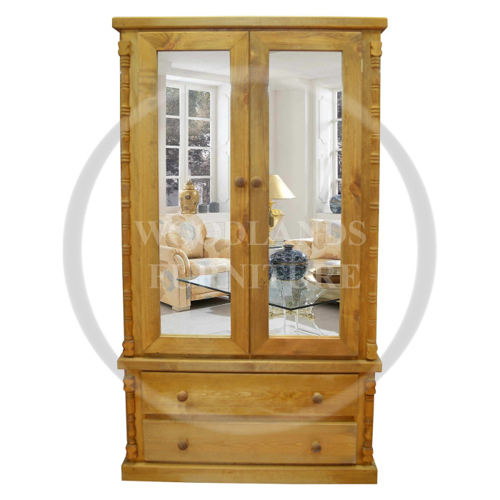 DIANA SOLID PINE 2 DRAWER DOUBLE MIRRORED WARDROBE IN LIGHT OAK WAX DIANA SOLID PINE 2 DRAWER DOUBLE MIRRORED WARDROBE IN LIGHT OAK WAX