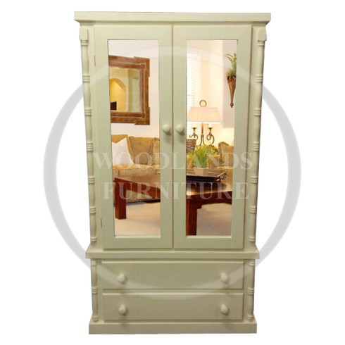 DIANA SOLID PINE 2 DRAWER DOUBLE MIRRORED WARDROBE IN IVORY