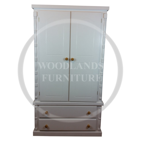 DIANA SOLID PINE 2 DRAWER WARDROBE IN WHITE