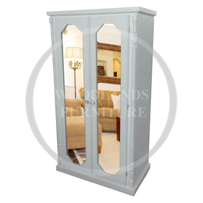 Diana Solid Pine 2 Door Double Mirrored Full Hanging Wardrobe In White