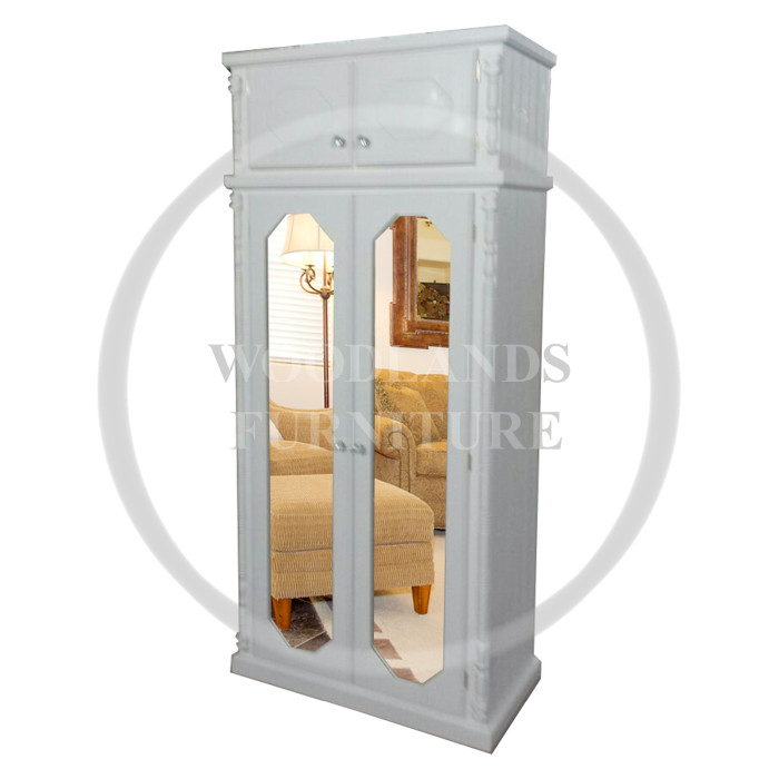 DIANA SOLID PINE 2 DOOR DOUBLE MIRRORED FULL HANGING WARDROBE WITH TOPBOX IN WHITE 