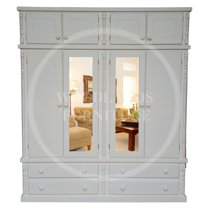 DIANA SOLID PINE QUAD DOUBLE MIRRORED WARDROBE WITH TOPBOX IN WHITE DIANA SOLID PINE QUAD DOUBLE MIRRORED WARDROBE WITH TOPBOX IN WHITE