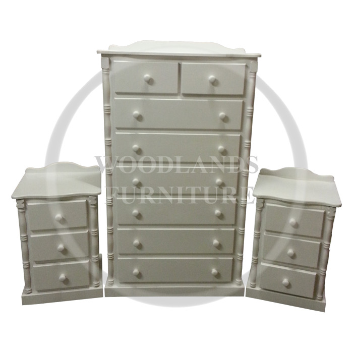 DIANA SOLID PINE CHEST AND BEDSIDE CABINETS SET IN IVORY