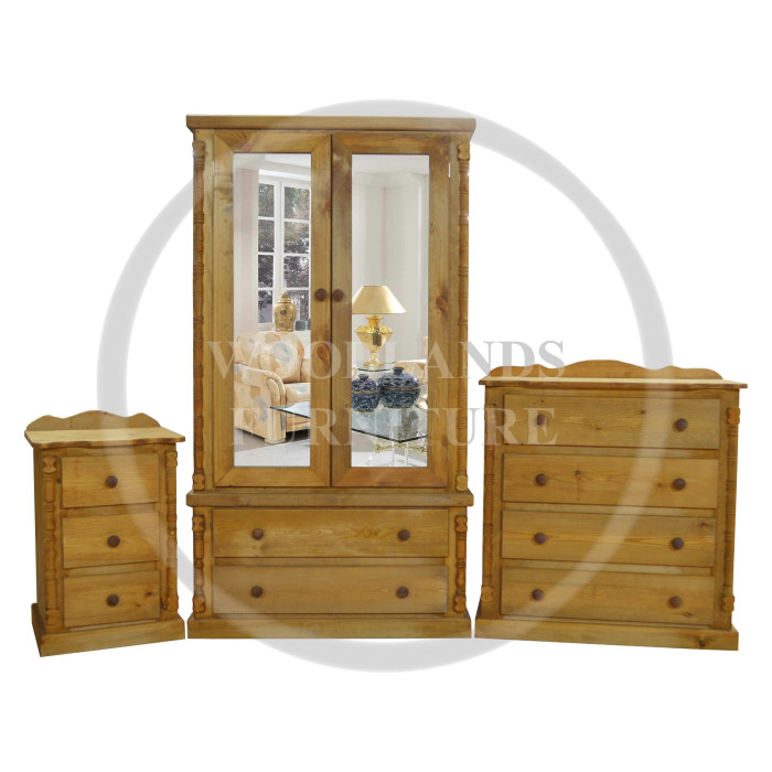 DIANA SOLID PINE 3 PIECE DOUBLE MIRRORED BEDROOM SET IN LIGHT OAK WAX DIANA SOLID PINE 3 PIECE DOUBLE MIRRORED BEDROOM SET IN LIGHT OAK WAX