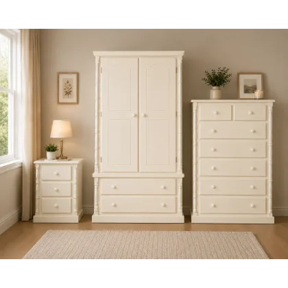Handmade in England Diana Solid Pine 3 Piece Bedroom Set- Large Chest in Ivory