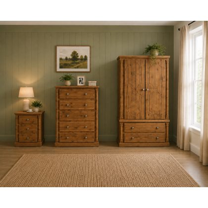 Handmade in England Diana Solid Pine 3 Piece Bedroom Set- Design Doors in Light Oak Wax