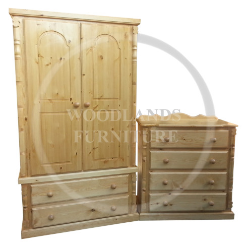DIANA SOLID PINE 2 PIECE BEDROOM SET IN ANTIQUE WAX