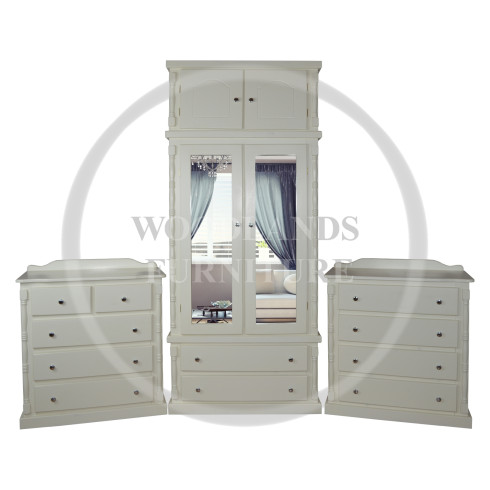 DIANA SOLID PINE 3 PIECE DOUBLE MIRRORED TOPBOX BEDROOM SET IN IVORY 