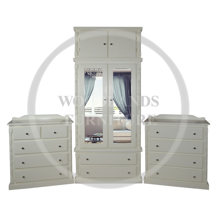 DIANA SOLID PINE 3 PIECE DOUBLE MIRRORED TOPBOX BEDROOM SET IN IVORY DIANA SOLID PINE 3 PIECE DOUBLE MIRRORED TOPBOX BEDROOM SET IN IVORY