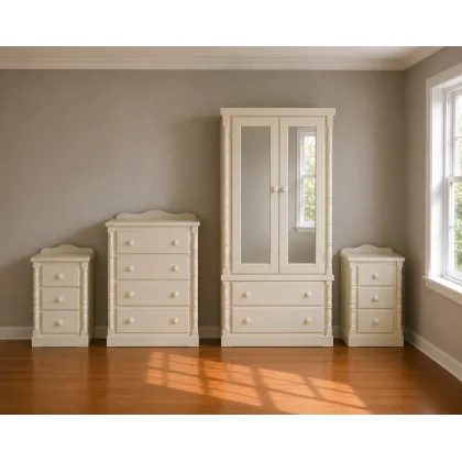 Handmade in England Diana Solid Pine 4 Piece Bedroom Set in Ivory