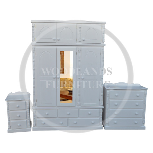 DIANA SOLID PINE 3 PIECE TRIPLE BEDROOM SET IN WHITE