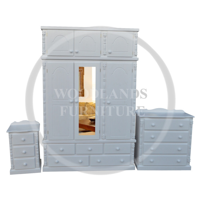 DIANA SOLID PINE 3 PIECE TRIPLE BEDROOM SET IN WHITE