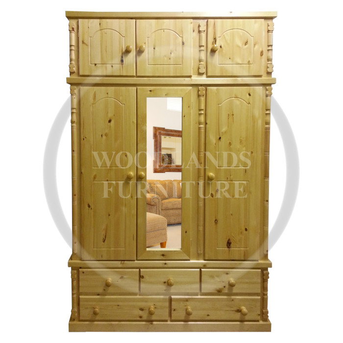 DIANA SOLID PINE 5 DRAWER TRIPLE MIRRORED WARDROBE WITH TOPBOX IN ANTIQUE POLISHED DIANA SOLID PINE 5 DRAWER TRIPLE MIRRORED WARDROBE WITH TOPBOX IN ANTIQUE POLISHED